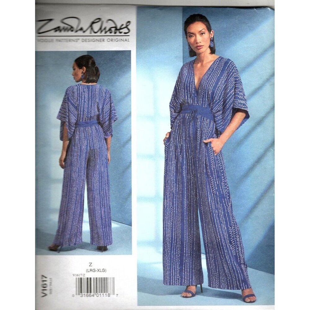 Vogue V1617 Misses L to XL Zandra Rhodes Surplice Jumpsuit UNCUT Sewing Pattern